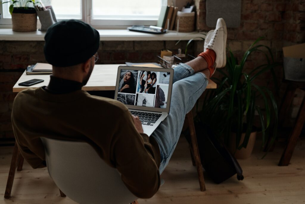 blogger working on laptop in home